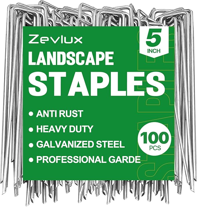 5 Inch Landscape Staples Galvanized Garden Stakes, Heavy Duty Garden Pins for Fences, Lawns, Weed Barriers and Landscape Fabrics, Irrigation Hose,Yard Lawn, Landscape Fabric. (5 inch, 100)