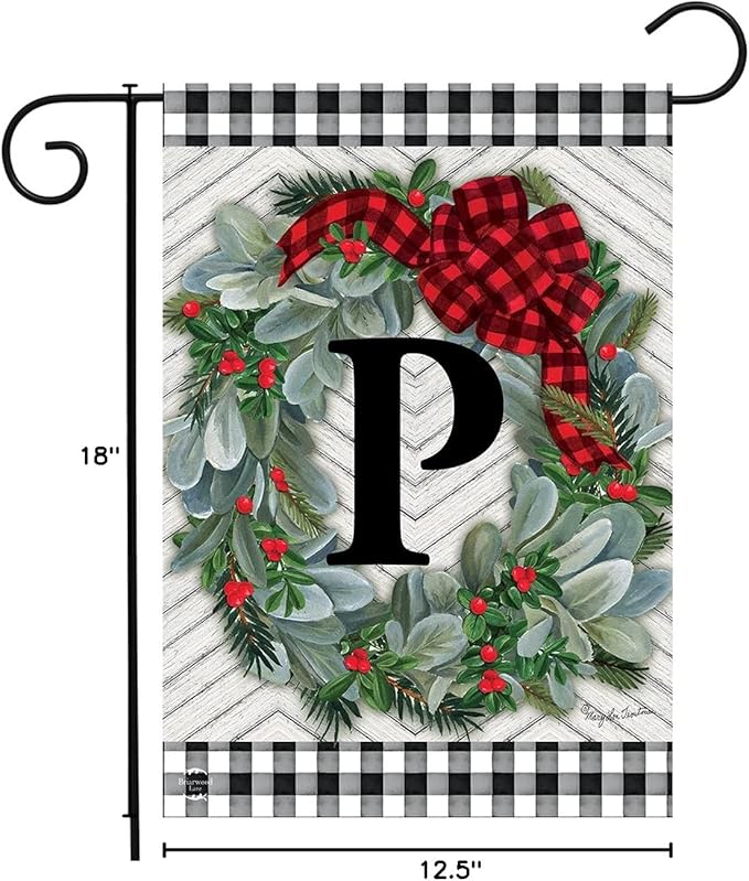 Briarwood Lane Winter Wreath Monogram Letter P Garden Flag