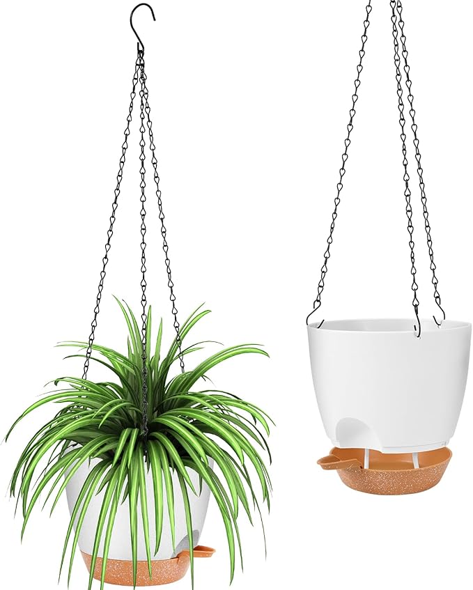 GARDIFE Hanging Planter, 8 inch Hanging planters for Indoor. Outdoor Plants, Self Watering Plant Pot, 2 Pack Large self Watering Hanging Planter (8-White, 8 inch)