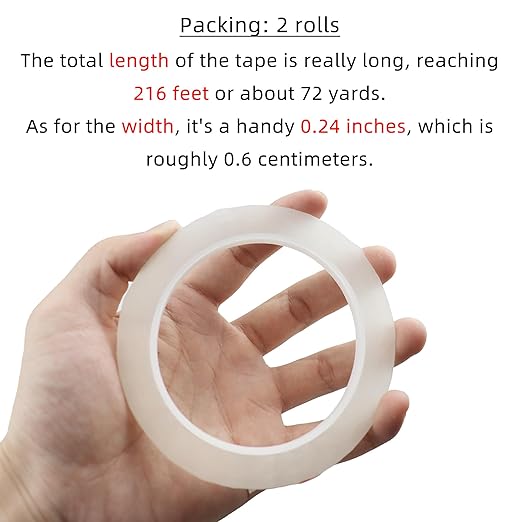 2 PCS Clear Floral Tape, 1/4" Flower Stem Wrap Tapes, Waterproof Florist Tape - Multipurpose Adhesive Florist Tapes for Binding Fresh, Flower Bouquets and Floral Craft (216Ft/72Yd/Roll)