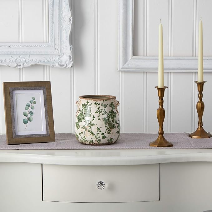 6.5in. Tuscan Ceramic Green Scroll Planter