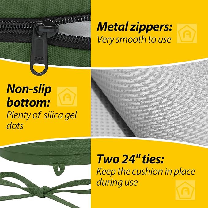 AAAAAcessories Outdoor Seat Cushions for Chairs, Waterproof, Fade-Resistant Patio Furniture Replacement Cushions, 15" x 15" x 2", Set of 2, Dark Moss