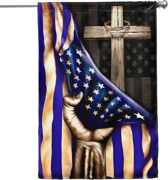FLAGWIX The Thin Blue Line Christian Cross, America US Flag - 4th of July Decorations for Home, Garden, House Flag (29.5" x 39.5") - USA House Garden Flags Premium Polyester, Decorative Outdoor Flags