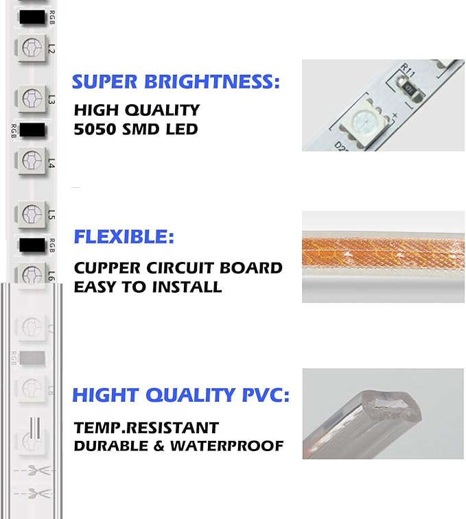 5050-60 Type AC 110-120V LED Strip Lights, Flexible/Waterproof/Dimmable/Multi-Modes LED Rope Light + 23 Keys Remote for Home/Garden/Building Decoration (32.8ft/10m, Warm White 3500K)