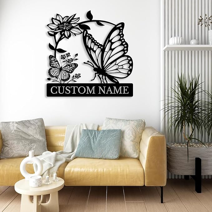 Custom Butterfly Metal Sign,Personalized Butterfly House Number Signs,Personalized Gardener Name Sign,Garden Patio Wall Decor (Style-5)
