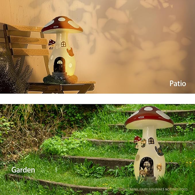 Fairy Houses for Outside - Solar Light Garden Decor, Solar Garden Decor, Waterproof Yard Mushroom Ornaments for Patio Lawn, Christmas, Birthdays, Unique Gift Ideas for Gardening Mom & Grandma