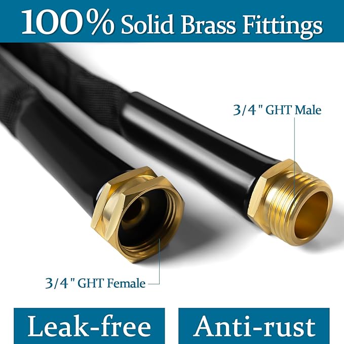 Garden Hose 50ft, Made of TPE(Not PVC), Ultra-Light & Flexible Water Hose with Solid Brass Fittings, Non-Shrinking, Easy to Storage, Drinking Water Safe Material, All-weather, Black, Newbox