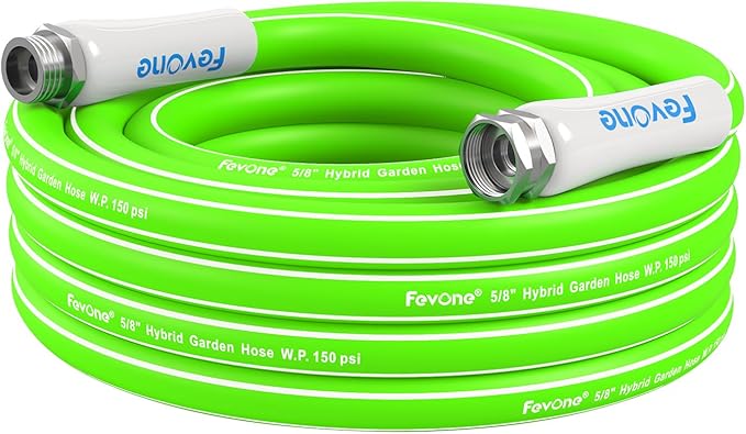 Fevone 25 ft Garden Hose, Heavy Duty Water Hose, Hybrid Polymer, Kink Resistance, Flexible, Durable, Leak Free, Aluminum Fittings, 3/4" GHT, 5/8" ID, 600 Psi, Drinking Water Safe