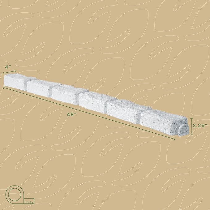 Beuta Landscape Edging | Garden Edging Border | No Dig Faux Stone Bricks & Spikes for Lawn Edging, Flower beds, Pathways & Yards – 4 Packs | Each Pack Has 6 Bricks 48" Lx 4" W x 2.25" H|Limewash