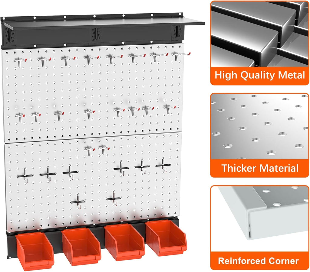 TORACK 69PCS Metal Pegboard with Accessoreis for Garage Wall, Tool Organizer Pegboard with Hooks, Wall Mounted Bins/Shelf, Tool Storage Peg Board for Wall(Grey)