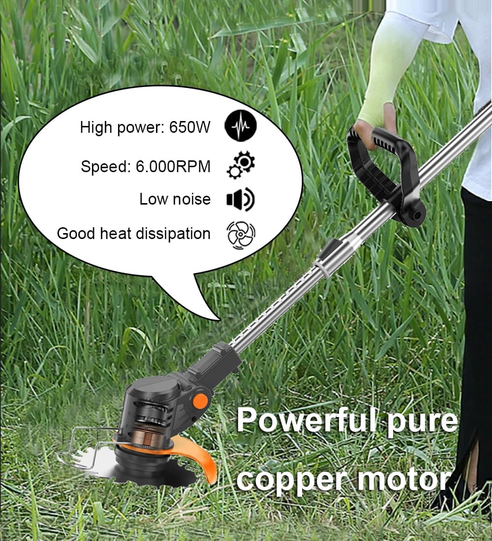 Electric Weed Wacker 24V Battery Electric WeedWacker with 6,000 RPM and 650W Motor Weed Wacker Cordless with 2 Batteries 2.0Ah The Perfect Partner for Garden and Lawn Care
