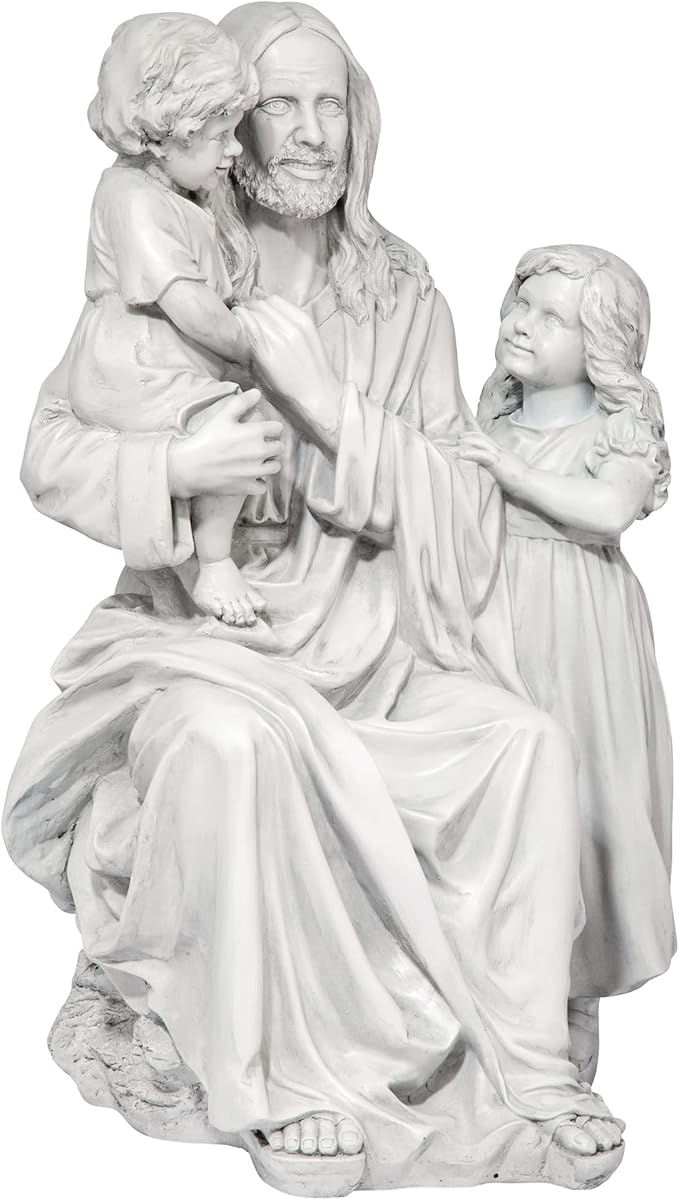Design Toscano He Loves the Little Children Indoor/Outdoor Holy Religious Garden Statue, 28 Inches High, Cast Stone Resin, Antique Stone Finish