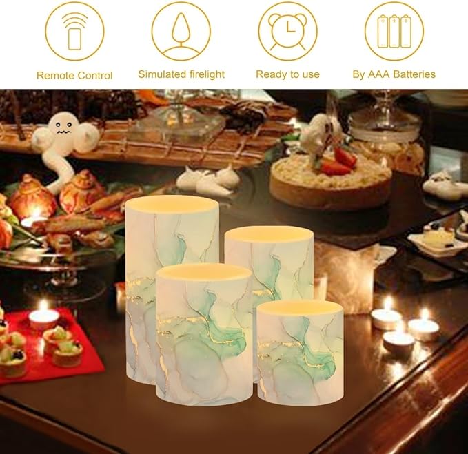 Flameless LED Candles Electric Candles with Remote Timer Color Changing Control Long Lasting for Home Table Centerpiece Decoration Pack of 4, Marble Blue Purple