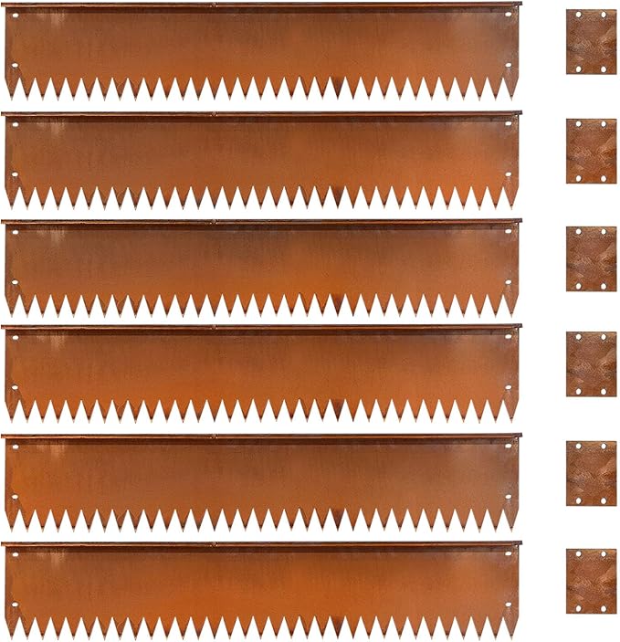 Cortens Steel Garden Metal Landscape Edging 40 inch with Top Bending Protection Pre-Rusted Cortens Steel Garden Edging 8 Inch Depth 90 Degree Bend 6 Pack for Lawn Yard (8 inch-90 Degree Bend, Rusted)