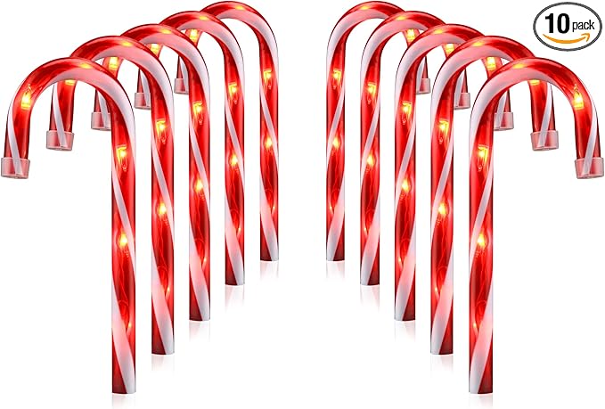 Christmas Candy Cane Lights, Candy Cane Lights Christmas Decorations Outdoor for Yard,Garden(10Inch), 10Pack