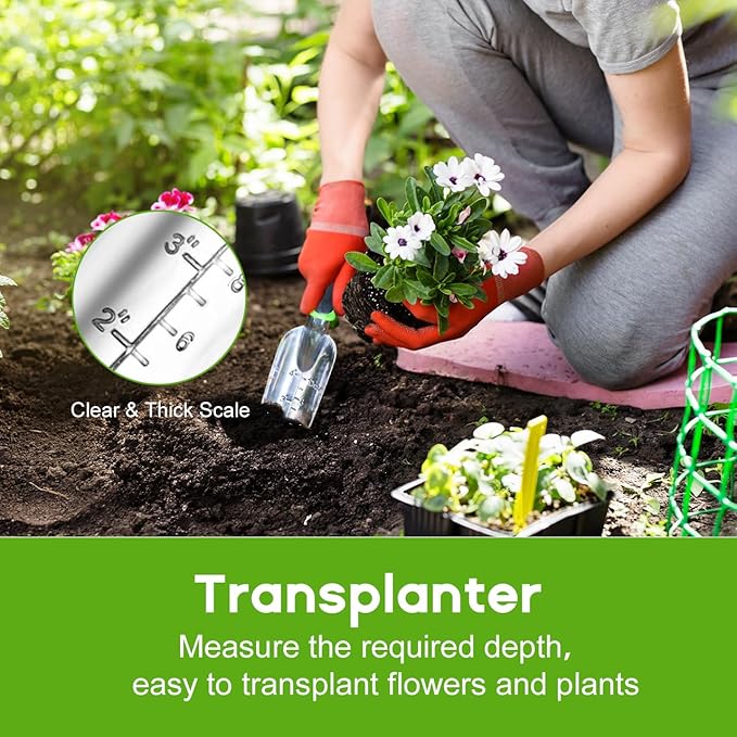 Garden Tool Set, 3 Pack Aluminum Heavy Duty Gardening Kit Includes Hand Trowel, Transplant Trowel and Cultivator Hand Rake with Soft Rubberized Non-Slip Ergonomic Handle, Garden Gifts