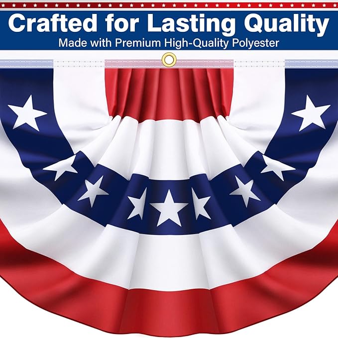 6 Pack USA Pleated Bunting Fan Flags, 1.5 x 3 Ft Patriotic Half Fan Banner American Flag Decoration Bunting for Outside Red White and Blue Decor Independence Day Memorial Day 4th of july Decorations
