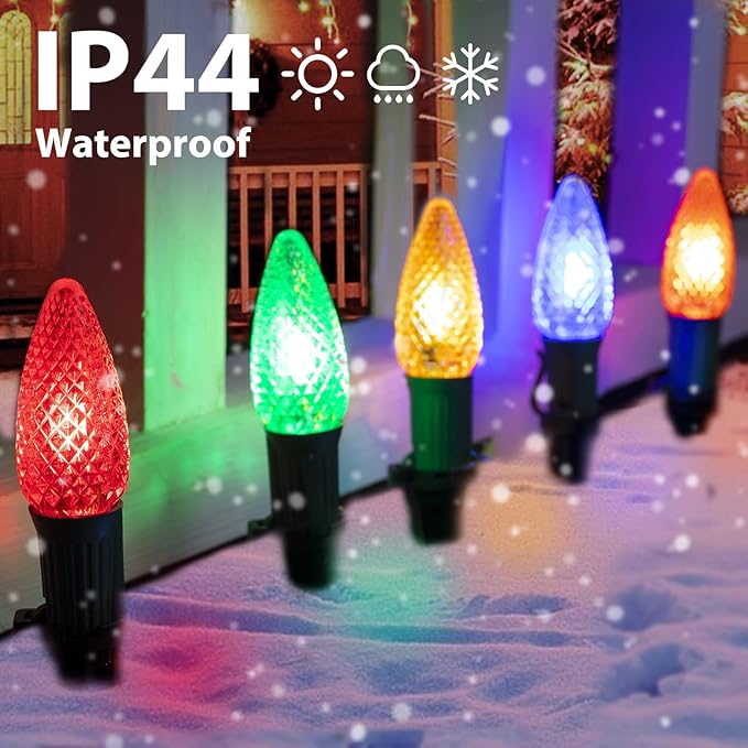 Brightown Strawberry C9 Christmas Pathway Lights, 25.7 Feet Walkway String With 20 Clear Bulbs and Stakes, Connectable Outdoor Decoration for Outside Lawn, Multicolor