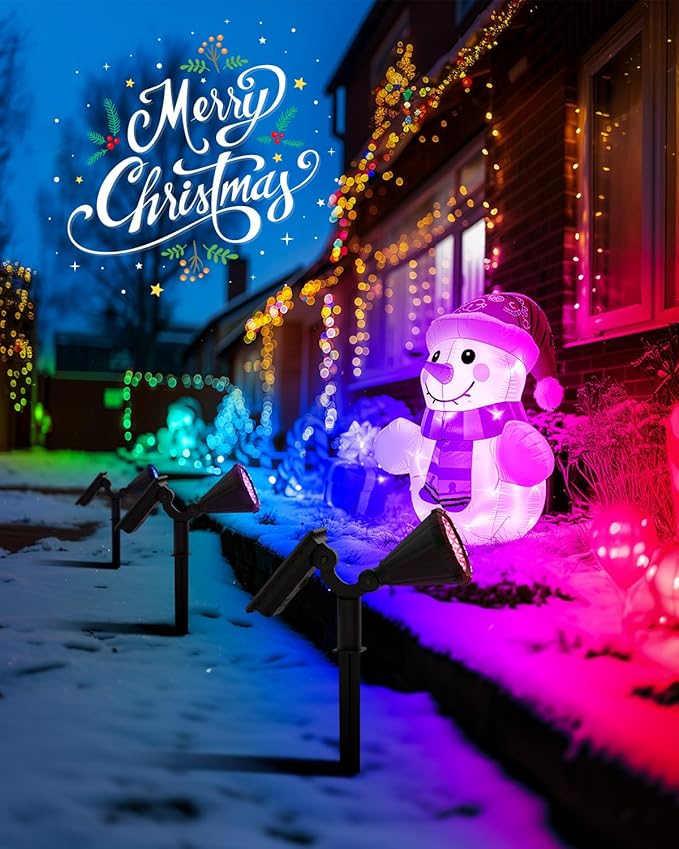 Color Changing Solar Spot Lights Outdoor Halloween Decorations Lights Multicolor,Waterproof Landscape Spotlights for Tree, House, Yard, Garden, Christamas Decorations-4 Pack