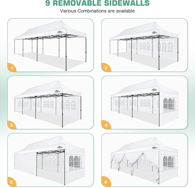 COBIZI 10x30 Pop Up Canopy Tent Heavy Duty with 8 Removable Sidewalls, Commercial Portable Tents for Parties Ez Up Canopy All-Weather Windproof & Waterproof and UPF 80+ Wedding Tent Sun Shelter