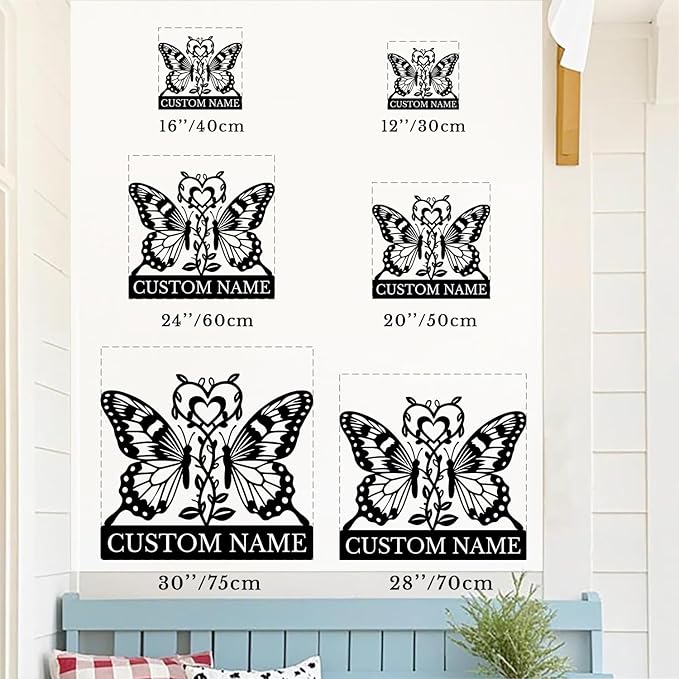 Custom Butterfly Metal Sign,Personalized Butterfly House Number Signs,Personalized Gardener Name Sign,Garden Patio Wall Decor (Style-6)