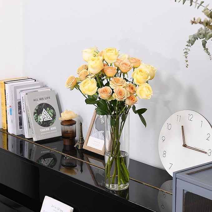 Clear Flower Vase, Non-breakable Vases, 6" W x 10" H, Acrylic Vase, Aesthetic Room Decor Cylindrical Modern Flower Vases for Table Centerpiece, Home Decor, Women Floral Arrangement Gift