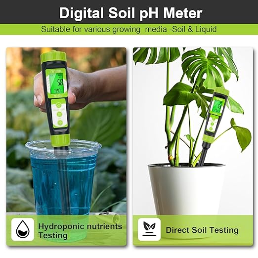 Digital Soil pH Moisture Tester,Plant Moisture pH Meter for Soil and Water,Great Soil Test Kit for Gardener,Digital 4 in 1 Soil Temp Moisture pH EC Tester for Lawn,Indoor&Outdoor Plant,Potting,Farm