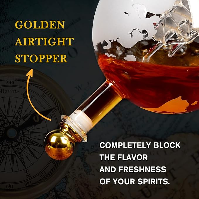 PONPUR Whiskey Globe Decanter, Gifts for Men Dad Father's Day, Anniversary Birthday Gift for Him Husband Boyfriend Grandpa, Unique Housewarming Presents Whisky Bourbon Decanter, 1000ml
