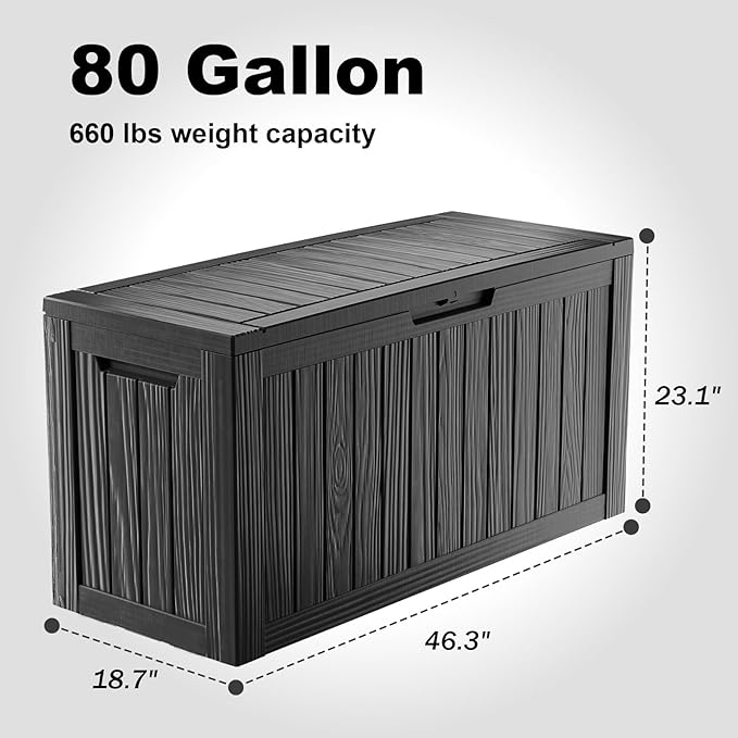 80 Gallon Outdoor Storage Box – Waterproof Deck Box for Garden & Patio,Black