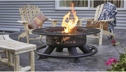 Castlecreek 47" Fire Pit BBQ Grill Outdoor Wood Burning Steel Log Firepit for Camping, Grilling, Smores, Yard, Cooking Outside, Barbecue, Bonfire Wilderness