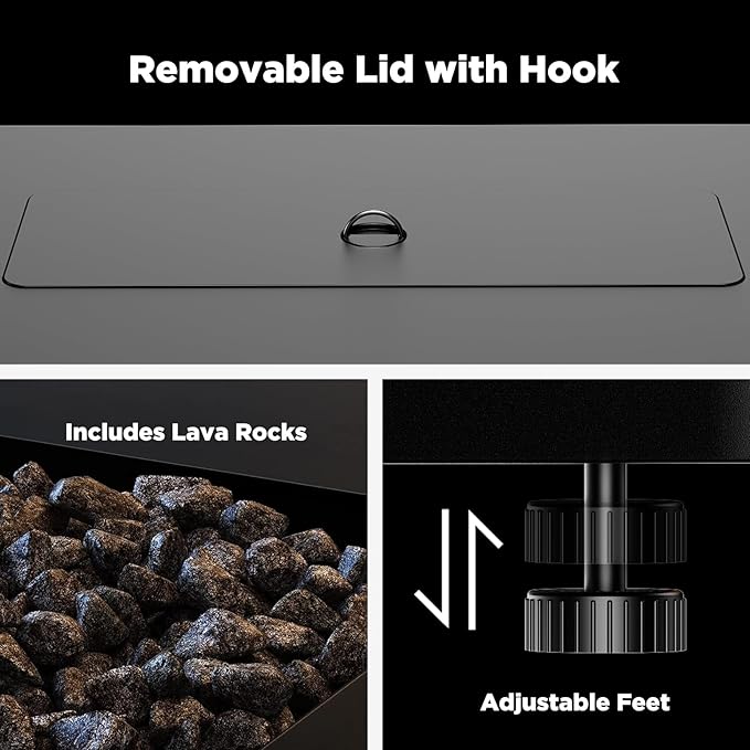 Ciays 43-Inch Rectangular Propane Fire Pit with 60,000 BTU Output, Gas Fire Pit with Cover and Rocks, Fire Pit Table CSA-Certified 2 in 1 Table Gatherings Parties with 304 Stainless Steel H-Burner