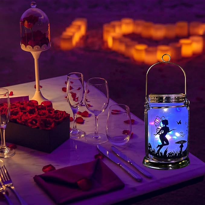 4 Pack Solar Fairy Lights Decorations Garden-Solar Fairy Lantern Mason Jar Colorful Ornament Night Light-Ourdoor Gifts Hanging Lamp Frosted Glass Jar with Stake for Yard Garden Patio Lawn