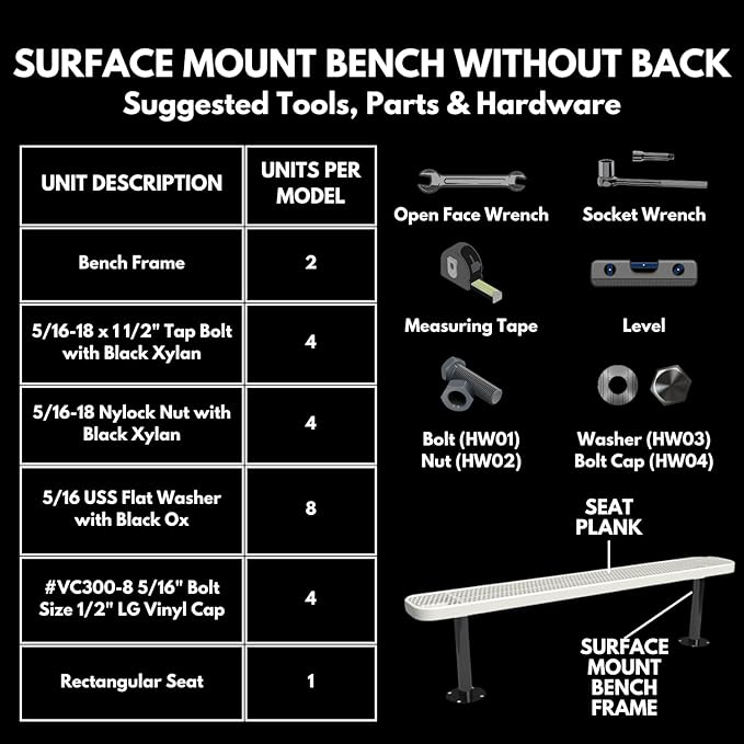 Coated Outdoor Furniture Heavy-Duty Outdoor Bench Thermoplastic Coated, Expanded Metal, Commercial-Grade Seating, Made in America (Surface Without Back, 6 Ft, Textured Black)