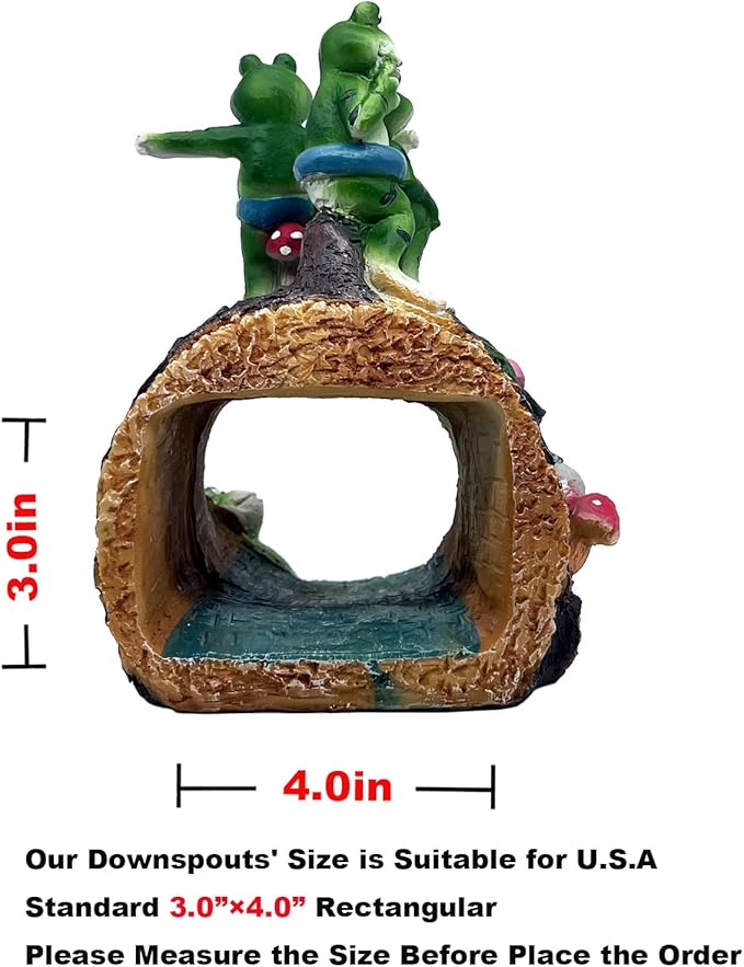 Gardener Frog Gutter Downspout Extension & Statue, Green Granite Frog Guardian, 3 x 4" Downspout Splash Block Extender