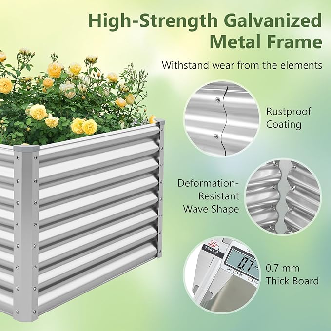 Giantex 6x3x2ft Raised Garden Bed, Large Metal Elevated Rectangular Planter Bed, 271 Gallon Capacity, Outdoor Planting Garden Box for Vegetable Flower Herb Grow (Silver)