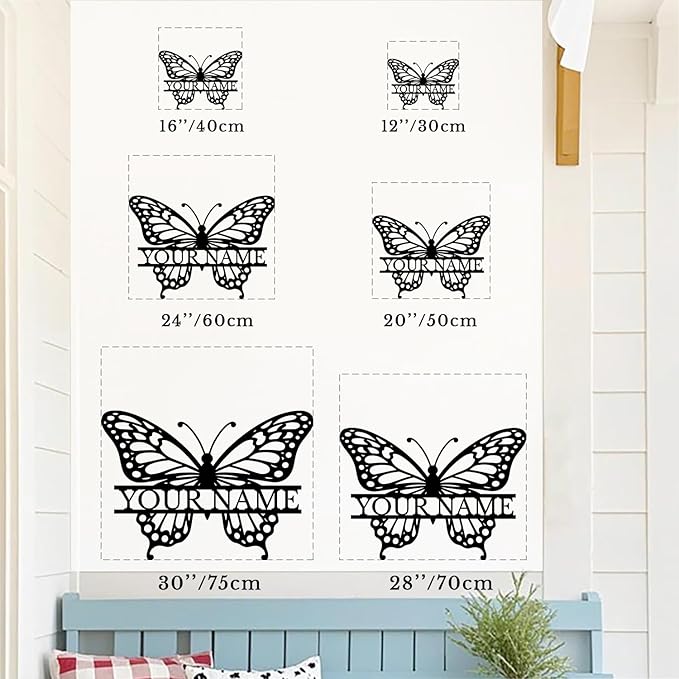 Custom Butterfly Metal Sign,Personalized Butterfly House Number Signs,Personalized Gardener Name Sign,Garden Patio Wall Decor (Style-1)