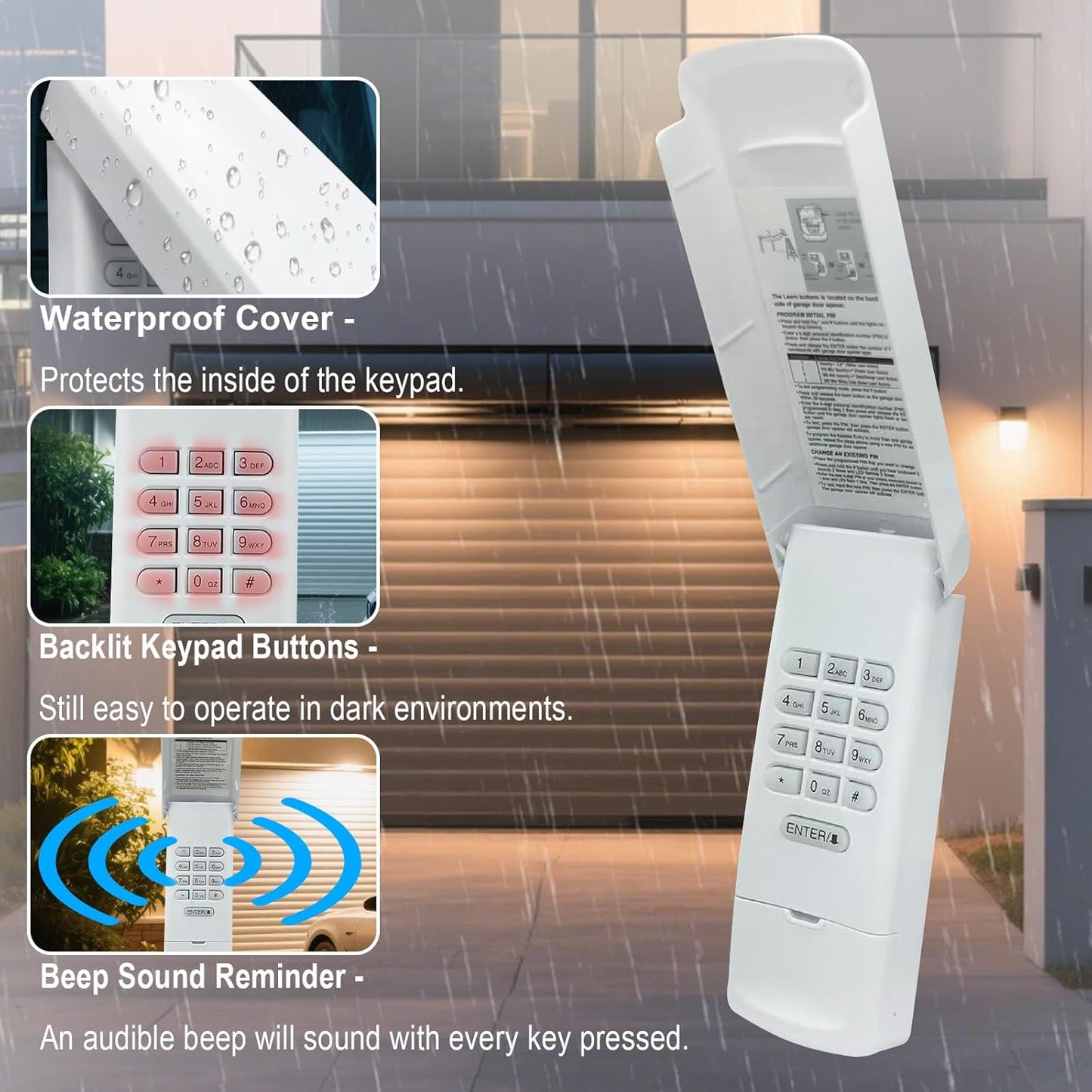 Garage Door Opener Keypad Compatible with Liftmaster Chamberlain Craftsman Garage Door Opener with Produced Since 1993 Purple,Red,Orange,Green,Yellow Learn Button 315/390 MHZ - White