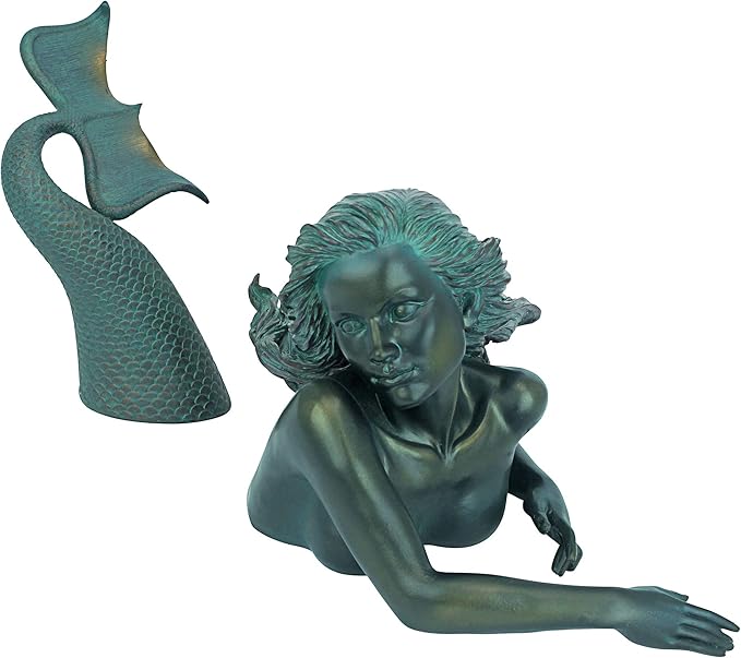 Design Toscano Meara the Mermaid Swimmer Indoor/Outdoor Garden Statue for Patio, Pool or Lawn, 16 Inches Wide, 7 Inches Deep, 7 Inches High, Handcast Polyresin, Green Verdigris Finish