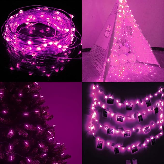 66Ft 200 LED Pink Fairy Lights Plug in, Waterproof String Lights Outdoor Indoor 8 Modes Bedroom Decor, Twinkle Light for Girl's Room Garden Party Mother's Day Valentines Decorations