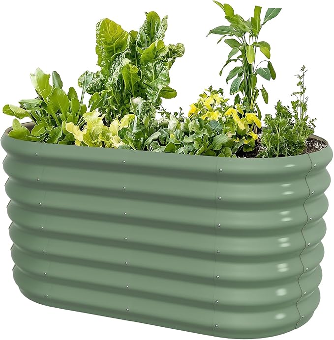 4x2x2ft Oval Galvanized Raised Garden Bed Kits Outdoor Large Metal Modular Planter Box 9-in-1 Raised Beds for Gardening,Vegetables,Fruits,Flowers & Herbs (Green)