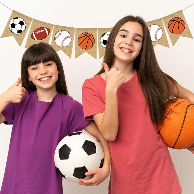 Doumeny Sports Burlap Banner Baseball Bunting Garland Sport Theme Party Hanging Banner American Football Banner Garland Basketball Soccer Banner Bunting for Birthday Baby Shower Sport Club Party Decor