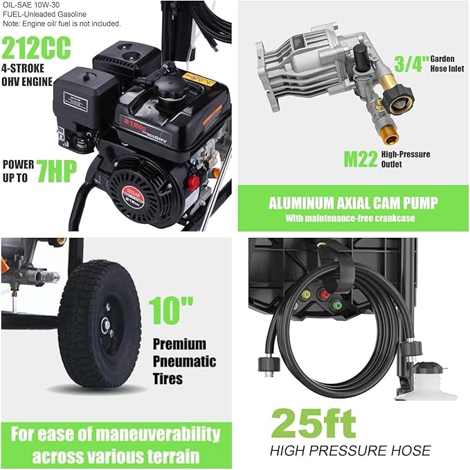 4200PSI Pressure Washer 4.0GPM Gas Power Washer 212CC Gas Powered Washing Machine Commercial High Pressure Washer with 25ft Hose&5 Nozzles for Patio Garden Yard Vehicle,EPA/CARB/ETL
