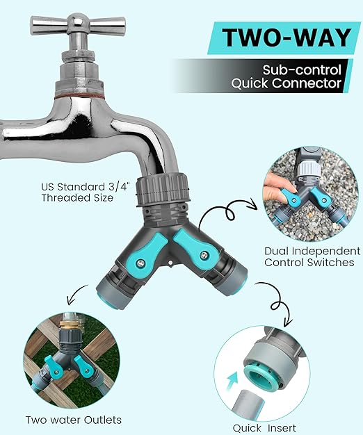 Automatic Drip Irrigation Kits with Y-Type Distribution Tubing, 14 Drip and Spray Integrated Nozzles, 33ft PE Main Tube, and 33ft PVC Branch Tubing for Garden, Patio, and Greenhouse