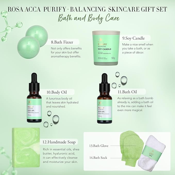 Facial Skin Care Set & Spa Kit - Gift for Men & Women Ideas, Self-Care Relaxation Gift, Skin Care Collection with Tea Tree Essential Oil, Hyaluronic Acid Serum, Dad, Mother's Day, Christmas, Birthday