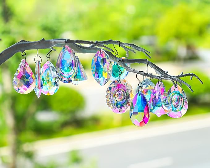 Crystal Prism Suncatchers, Rainbow Hanging Crystals Ornament Pendant for Window, Chandelier Part Replacement for Lamps Decoration,Pack of 12