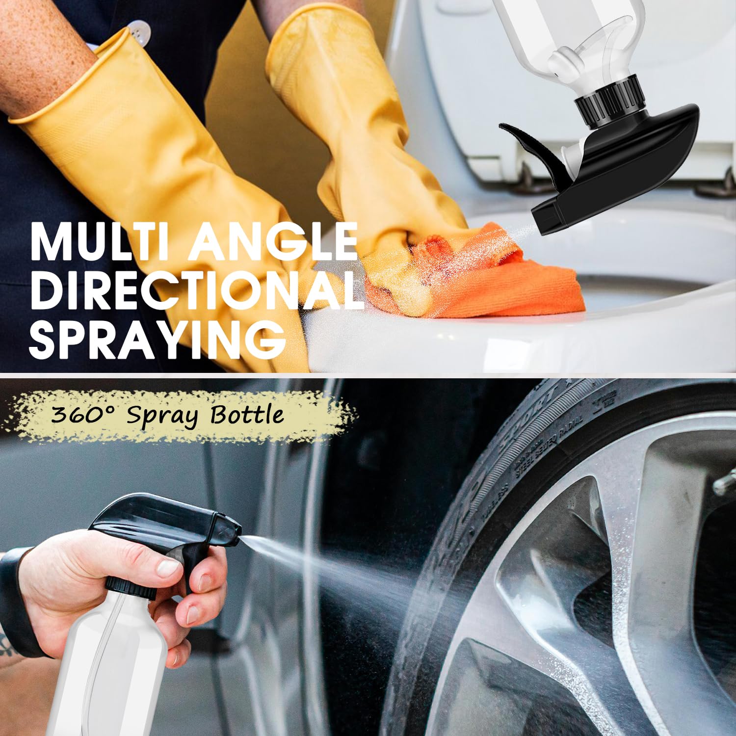 2 Packs Plastic Spray Bottles 360° Water Spray Bottle for Cleaning - 10 oz/300 ml Upside Down Spray Bottle Small Squirt Bottle with Adjustable Nozzle for Hair, Cooking, Plant, Pet (Brown + Green)