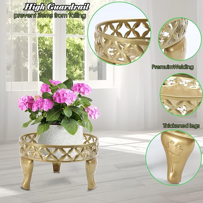 Gold Plant Stand, Metal Plant Stands Outdoor, Anti-Rust Iron Planter Stands for Indoor Plants, Round Flower Pot Stands Plant Shelf, Display Shelves Potted Plant Holders for Home Patio Decor