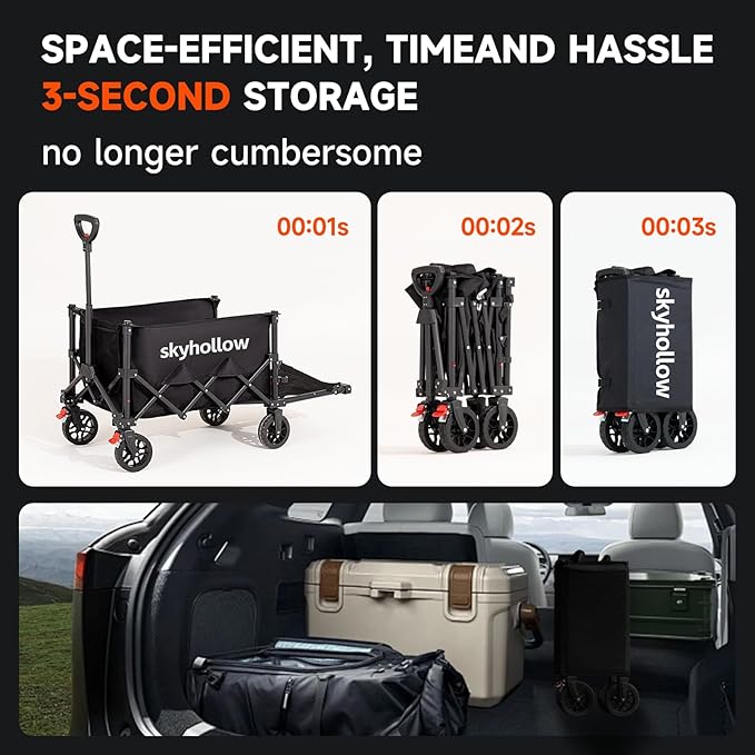 Collapsible Wagon Cart with Wheels Foldable,Folding Beach Wagons Carts Foldable for Grocery Shopping Camping Garden Fishing Sports