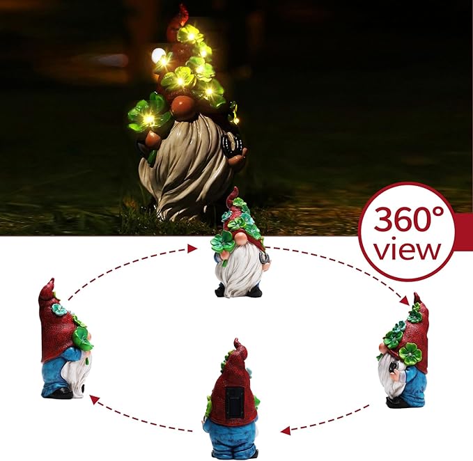 Garden Gnome Statue with Solar Lights Large Sculptures Funny Triple Gnome Outdoor Patio Lawn Yard Garden Decor Gifts for Women Mom 11in Spring Gnomes Outdoor