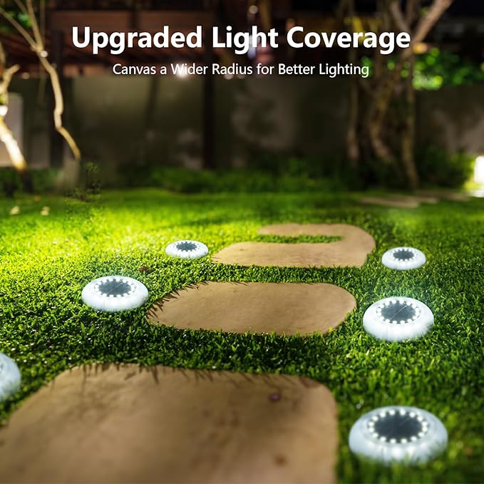 Flumy Solar Ground Lights, 8 Pack 16 LED Solar Lights Outdoor Waterproof, Solar Garden Lights for Outside Patio Pathway Yard Lawn Driveway Pathway Walkway, Outdoor Christmas Decorations(Cool White)